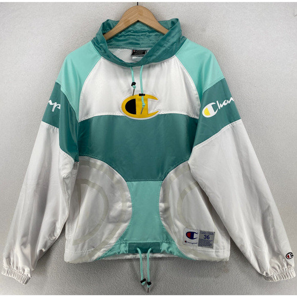 CHAMPION Jacket Mens S Big C Windbreaker Colorblock Reflective Pullover Green - Picture 1 of 15